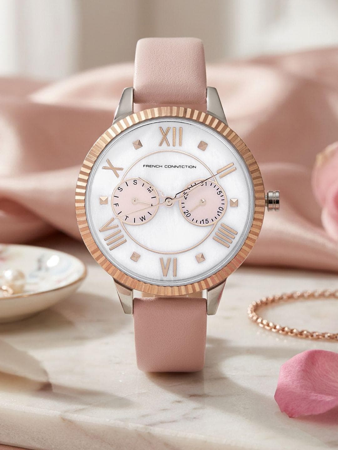 French Connection Women Leather Analogue Watch